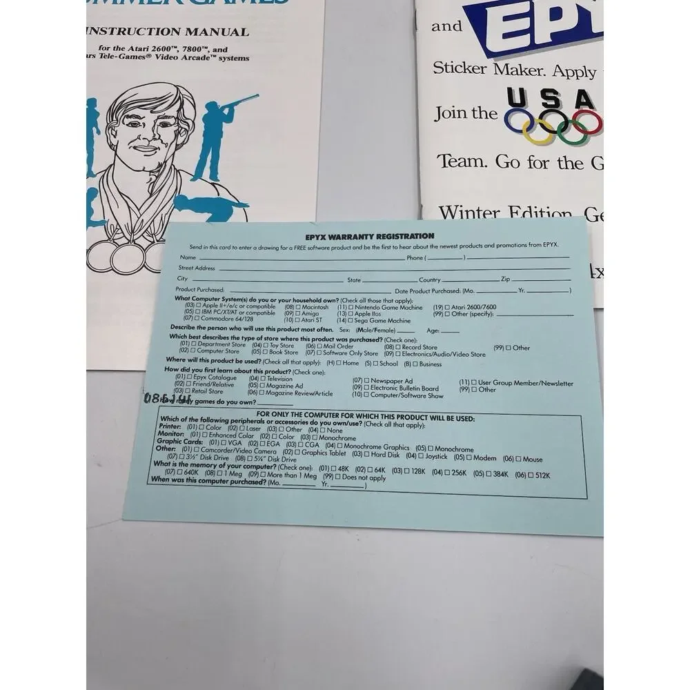 Summer Games for Atari 2600, 7200 1984 EPYX Complete With Manual